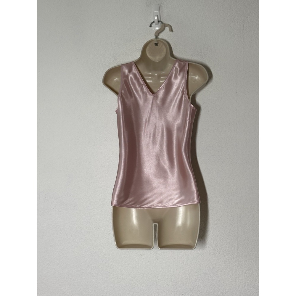 Vintage 90s Y2K Pink Floral Shiny Satin Tank Size S Dainty Coquette Fairycore - Picture 3 of 7